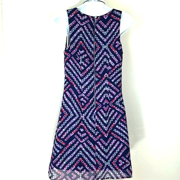 Love fire Sundress sheath lined chiffon navy pink orange purple geometric print - Picture 2 of 10